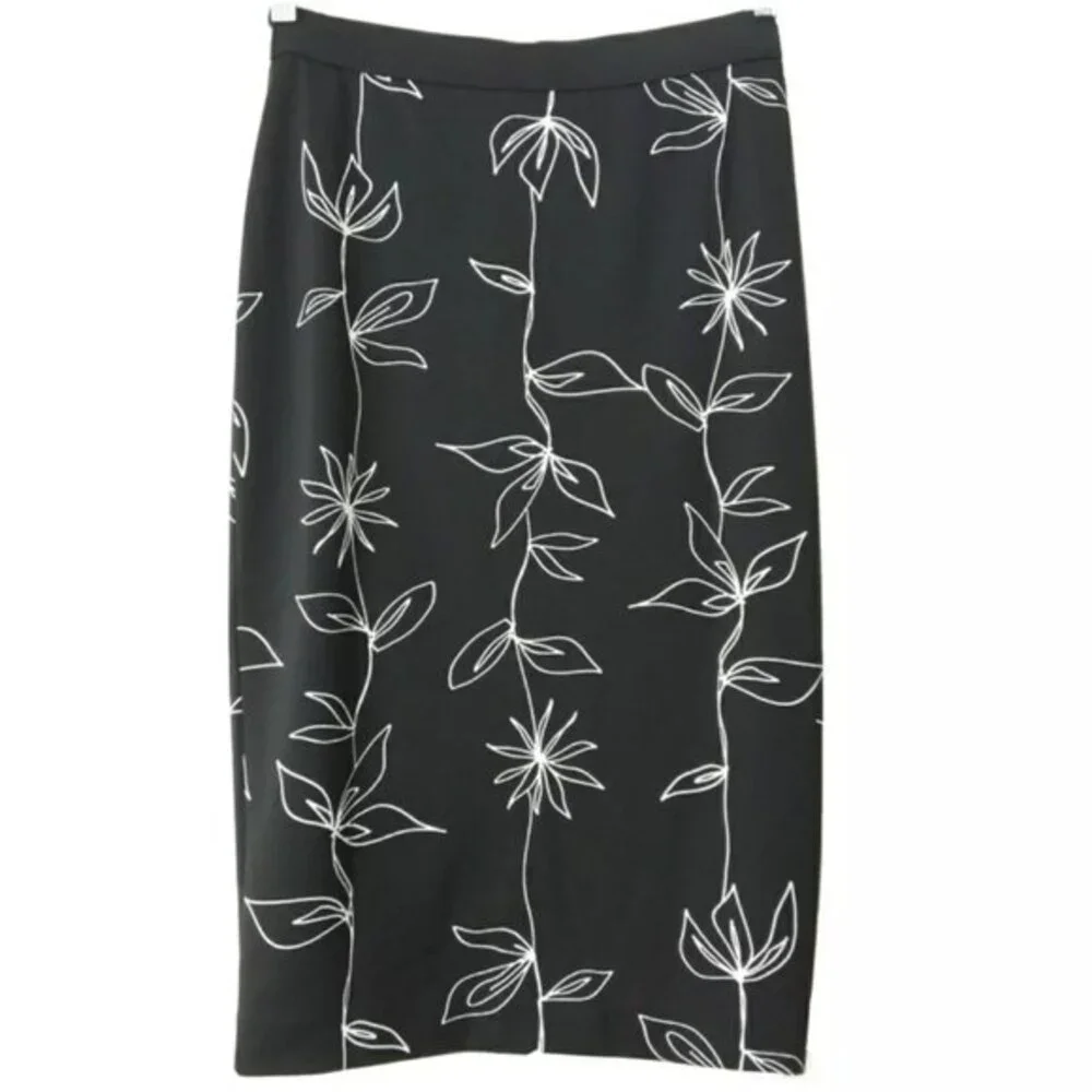 Alfani Floral Midi Skirt Black S
